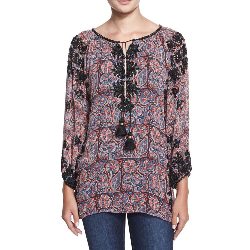 Like New Figue beaded tunic top peace doves sz XXS